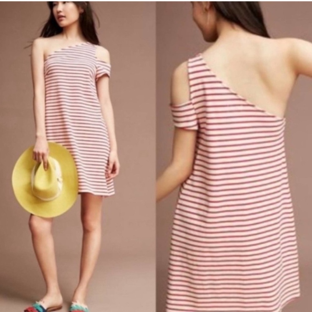 Maeve Anthropologie striped one shoulder off the shoulder asymmetrical dress